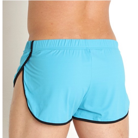 Mens Small Gregg Homme Yoga Splits Shorts; NWT, Aqua - Picture 2 of 9